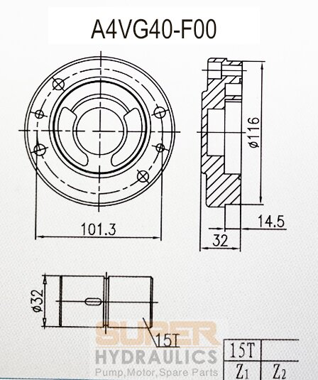 Rexroth_A4VG40-F00 R909606688 Replacement Charge Pump Boost Pump Dimension Reference