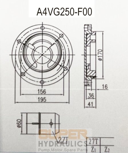 Rexroth_A4VG250-F00 Replacement Charge Pump Boost Pump Dimension Reference