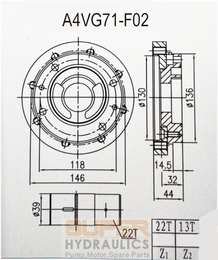 Rexroth_A4VG71-F02 Replacement Charge Pump Dimension Reference