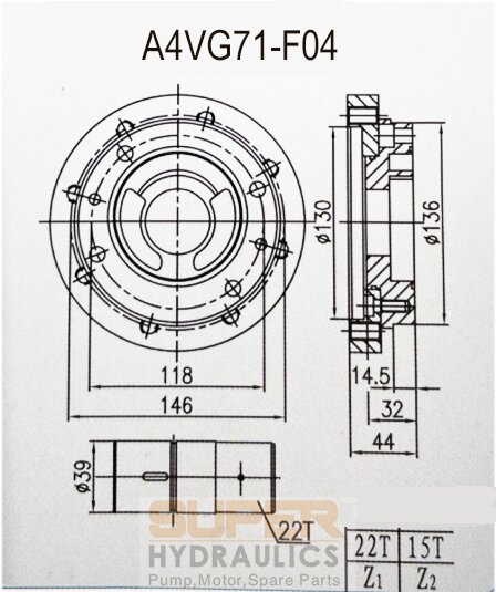 Rexroth_A4VG71-F04 Replacement Charge Pump Dimension Reference