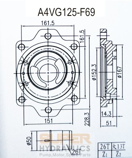 Rexroth_A4VG125-F69 Replacement Charge Pump Dimension Reference