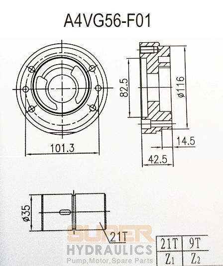 Rexroth_A4VG56-F01 Replacement Charge Pump Boost Pump Dimension Reference