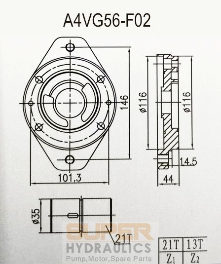 Rexroth_A4VG56-F02 Replacement Charge Pump Boost Pump Dimension Reference