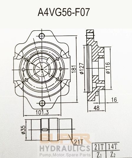 Rexroth_A4VG56-F07 Replacement Charge Pump Boost Pump Dimension Reference