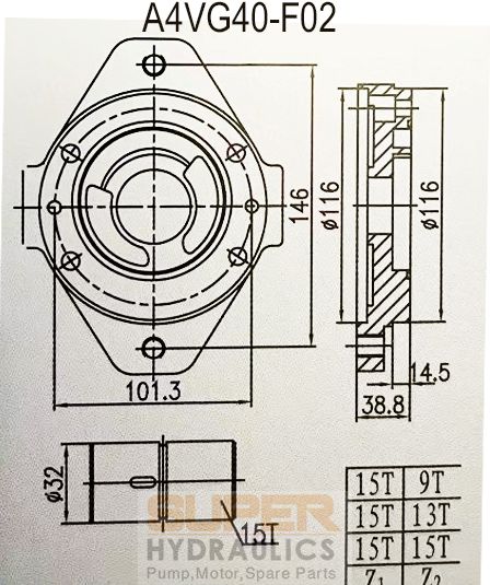 Rexroth_A4VG40-F02 Replacement Charge Pump Boost Pump Dimension Reference