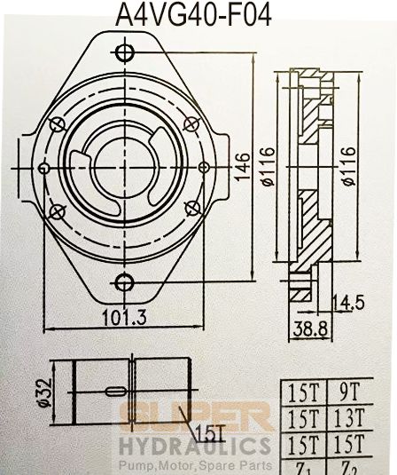 Rexroth_A4VG40-F04 Replacement Charge Pump Boost Pump Dimension Reference