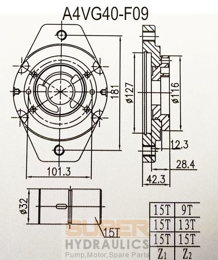 Rexroth_A4VG40-F09 Replacement Charge Pump Boost Pump Dimension Reference