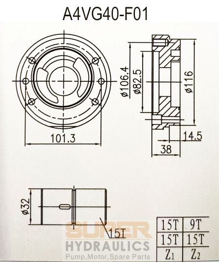 Rexroth_A4VG40-F01 Replacement Charge Pump Boost Pump Dimension Reference