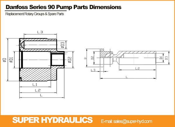 Danfoss 90R100 Pump Parts Dimension Reference